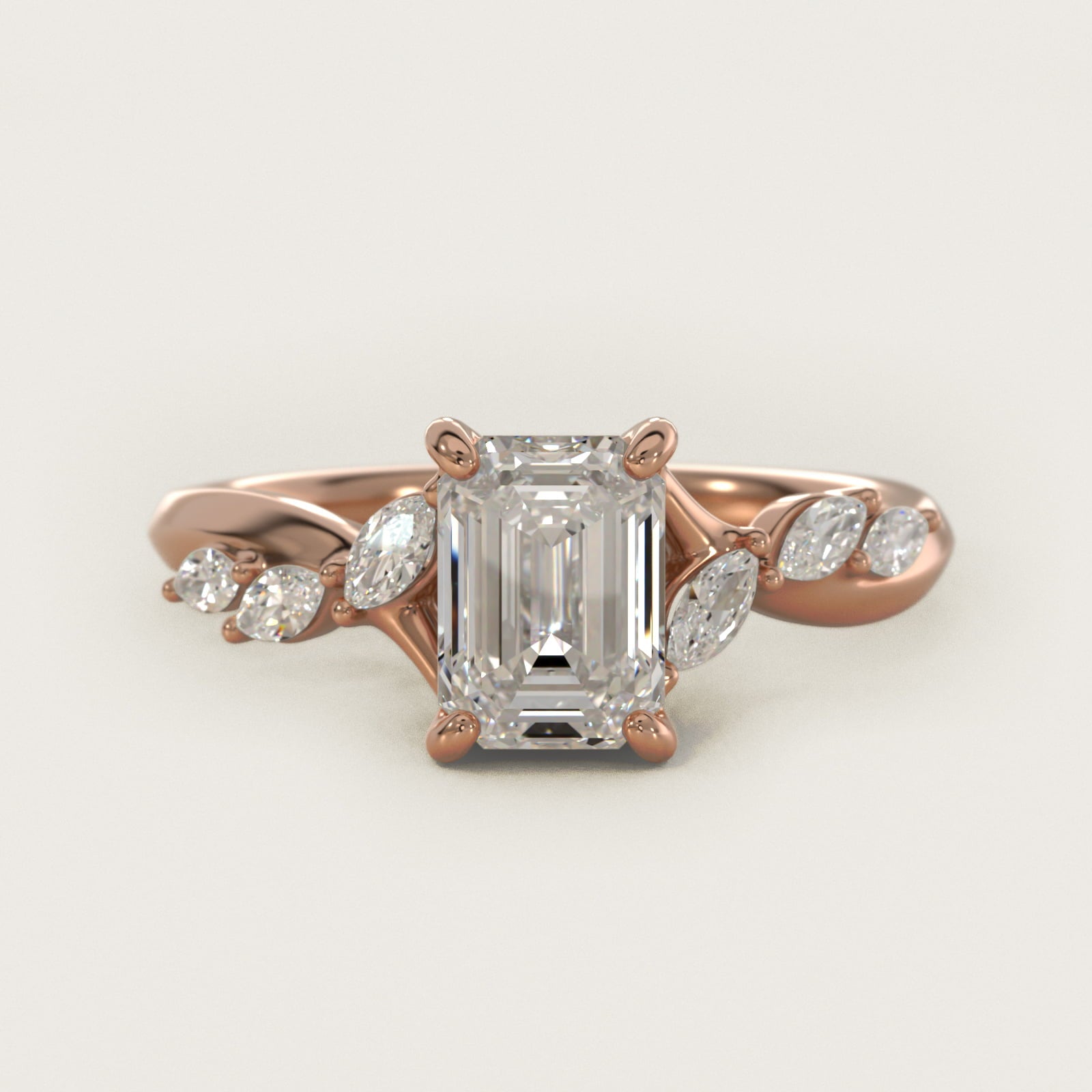 Leaf Vine Diamond Motif Side Stone Engagement Ring In 14K Rose Gold By James Allen - Emerald Center