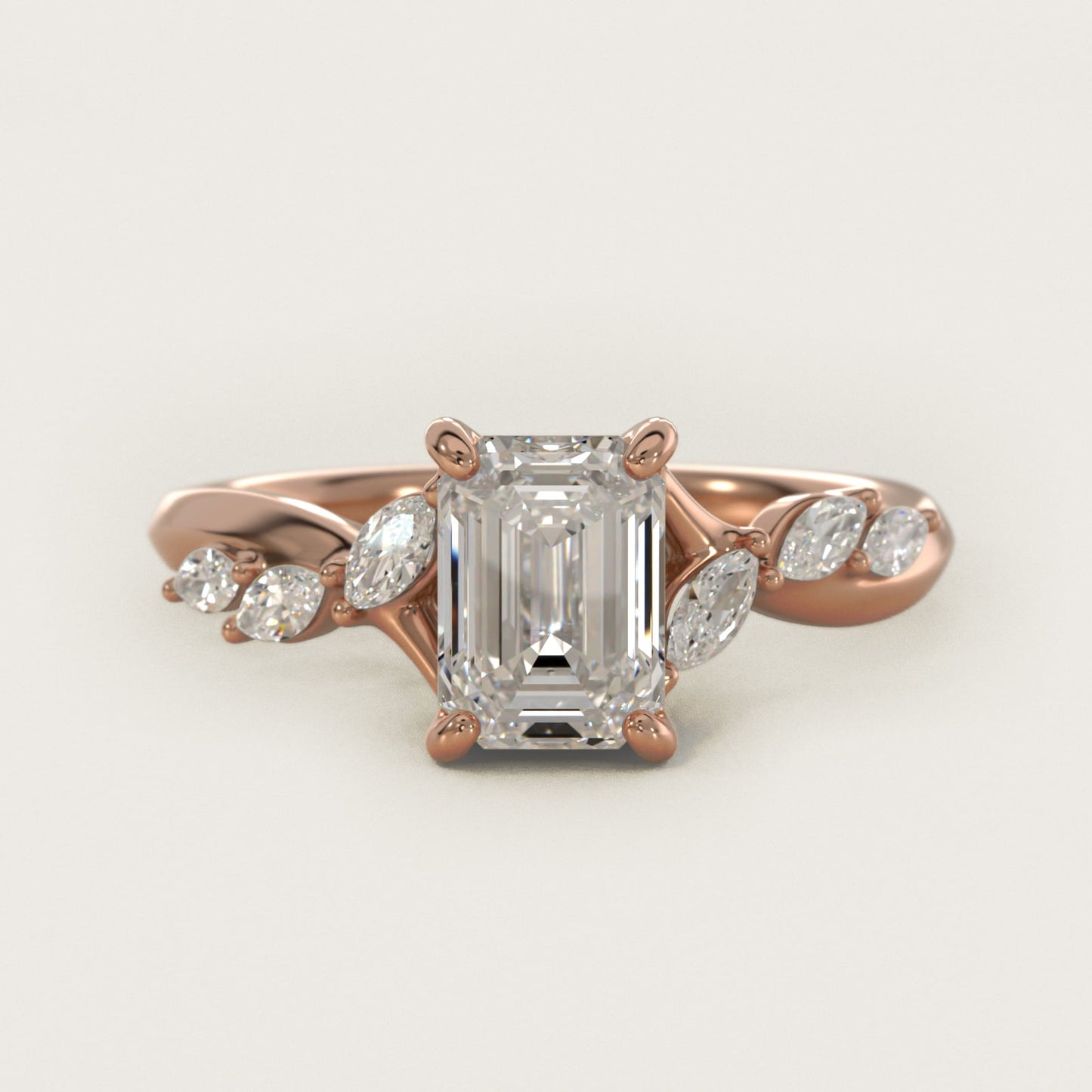 Leaf Vine Diamond Motif Side Stone Engagement Ring In 18k Rose Gold By James Allen - Emerald Center