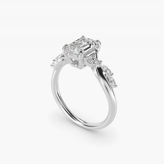 Leaf Vine Diamond Motif Side Stone Engagement Ring In 14K White Gold By James Allen - Emerald Center