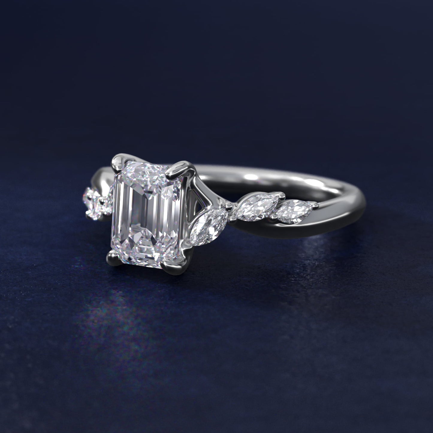 Leaf Vine Diamond Motif Side Stone Engagement Ring In 18k White Gold By James Allen - Emerald Center