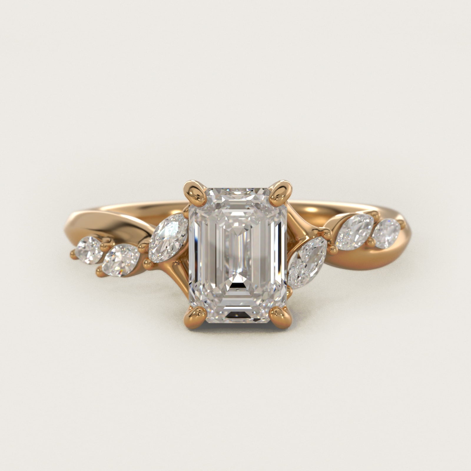 Leaf Vine Diamond Motif Side Stone Engagement Ring In 14K Yellow Gold By James Allen - Emerald Center
