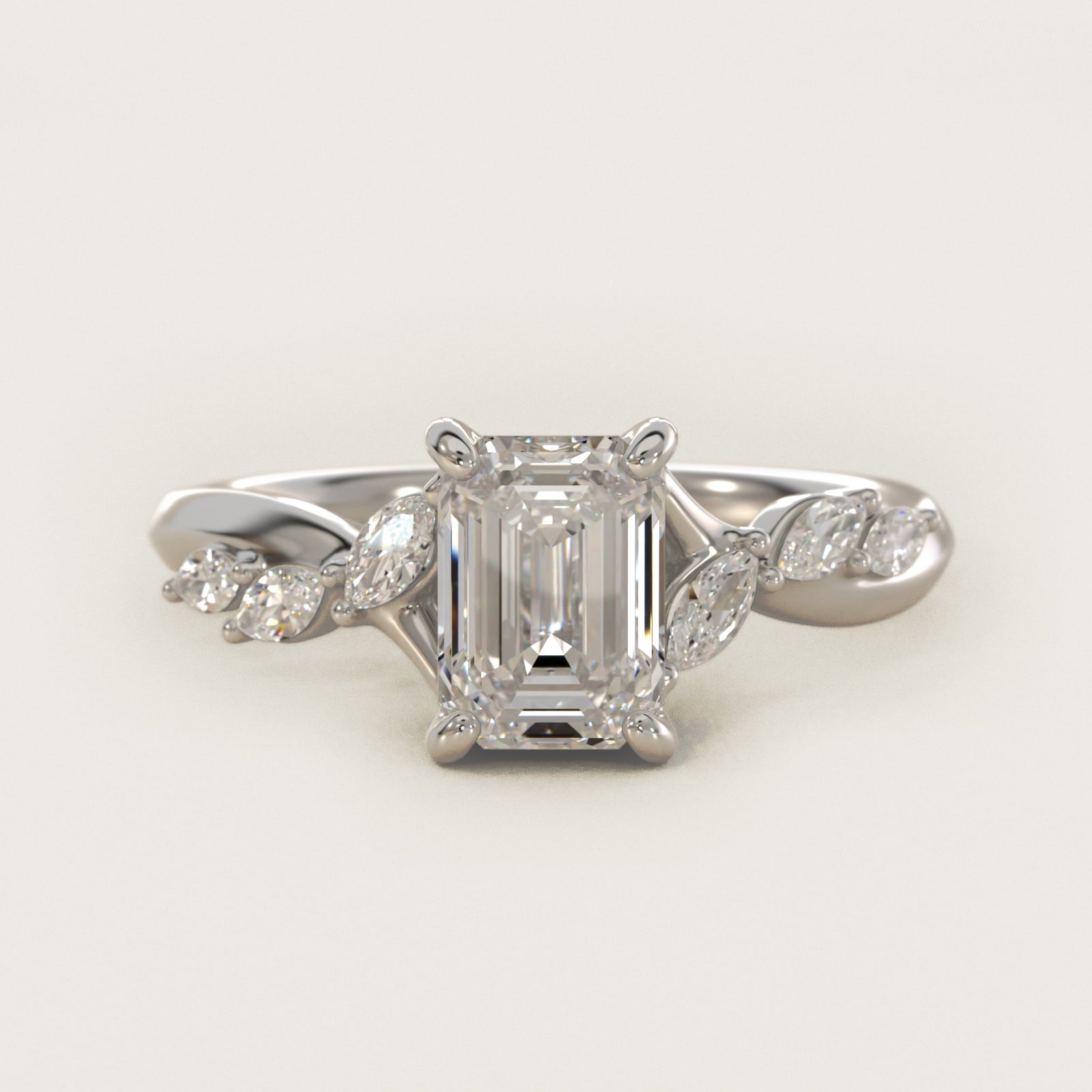 Leaf Vine Diamond Motif Side Stone Engagement Ring In Platinum By James Allen - Emerald Center