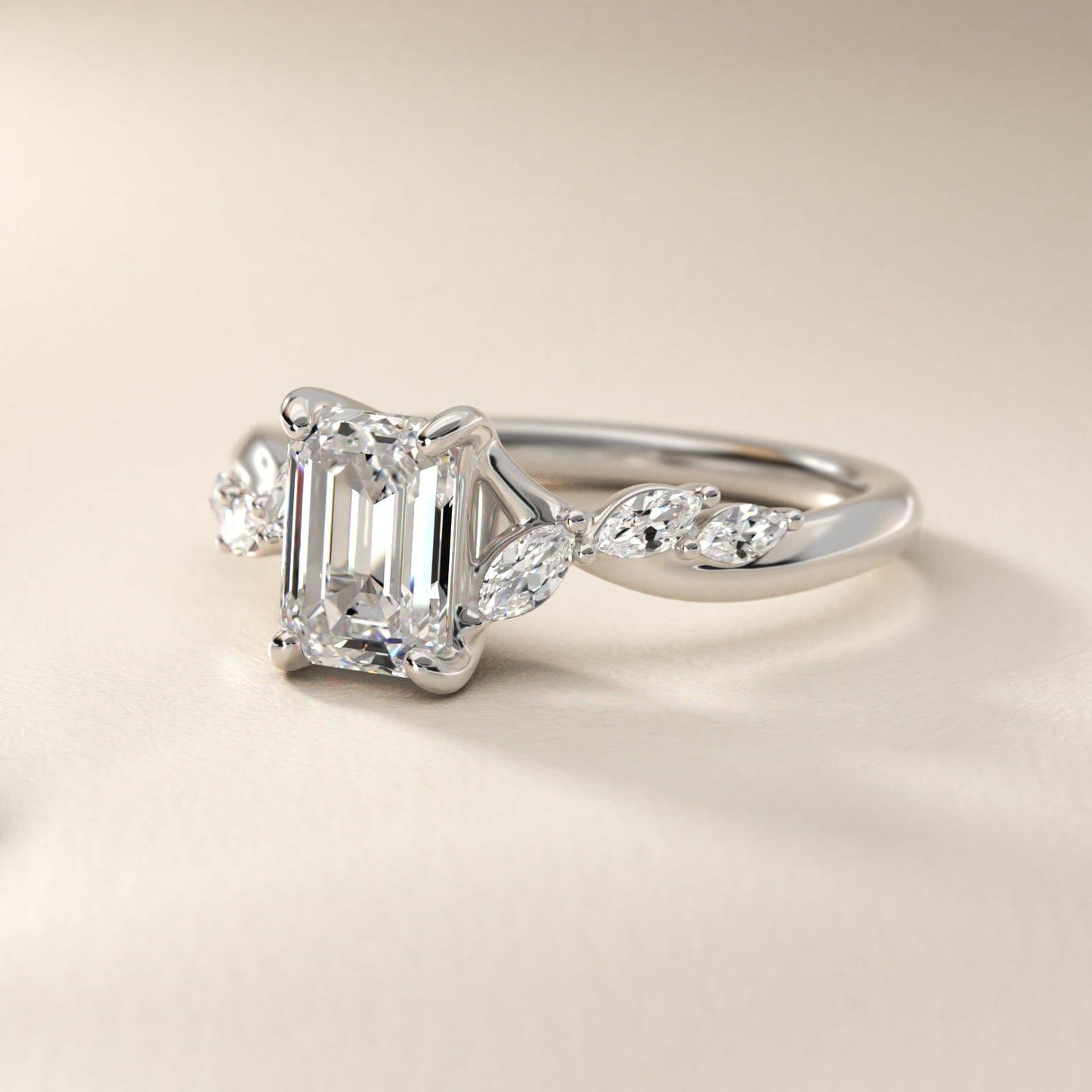 Leaf Vine Diamond Motif Side Stone Engagement Ring In Platinum By James Allen - Emerald Center