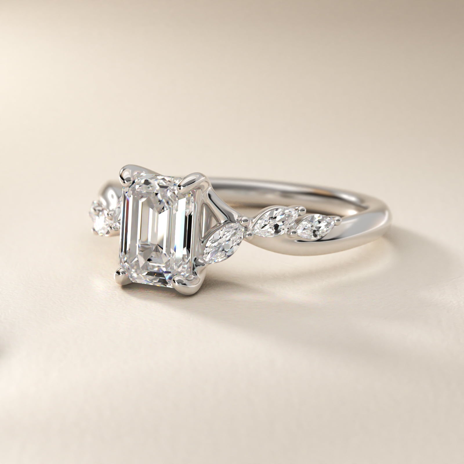 Leaf Vine Diamond Motif Side Stone Engagement Ring In Platinum By James Allen - Emerald Center