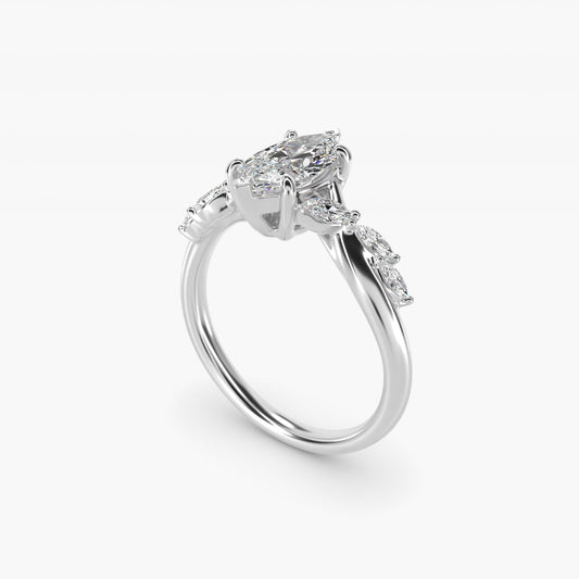 Leaf Vine Diamond Motif Side Stone Engagement Ring In 18k White Gold By James Allen - Marquise Center