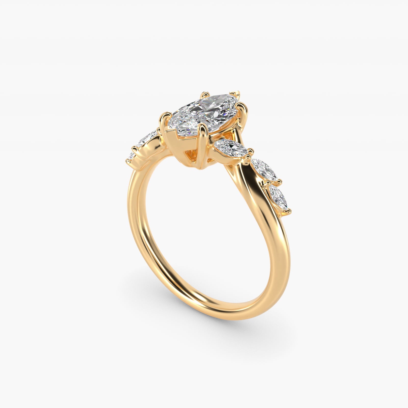 Leaf Vine Diamond Motif Side Stone Engagement Ring In 14K Yellow Gold By James Allen - Marquise Center