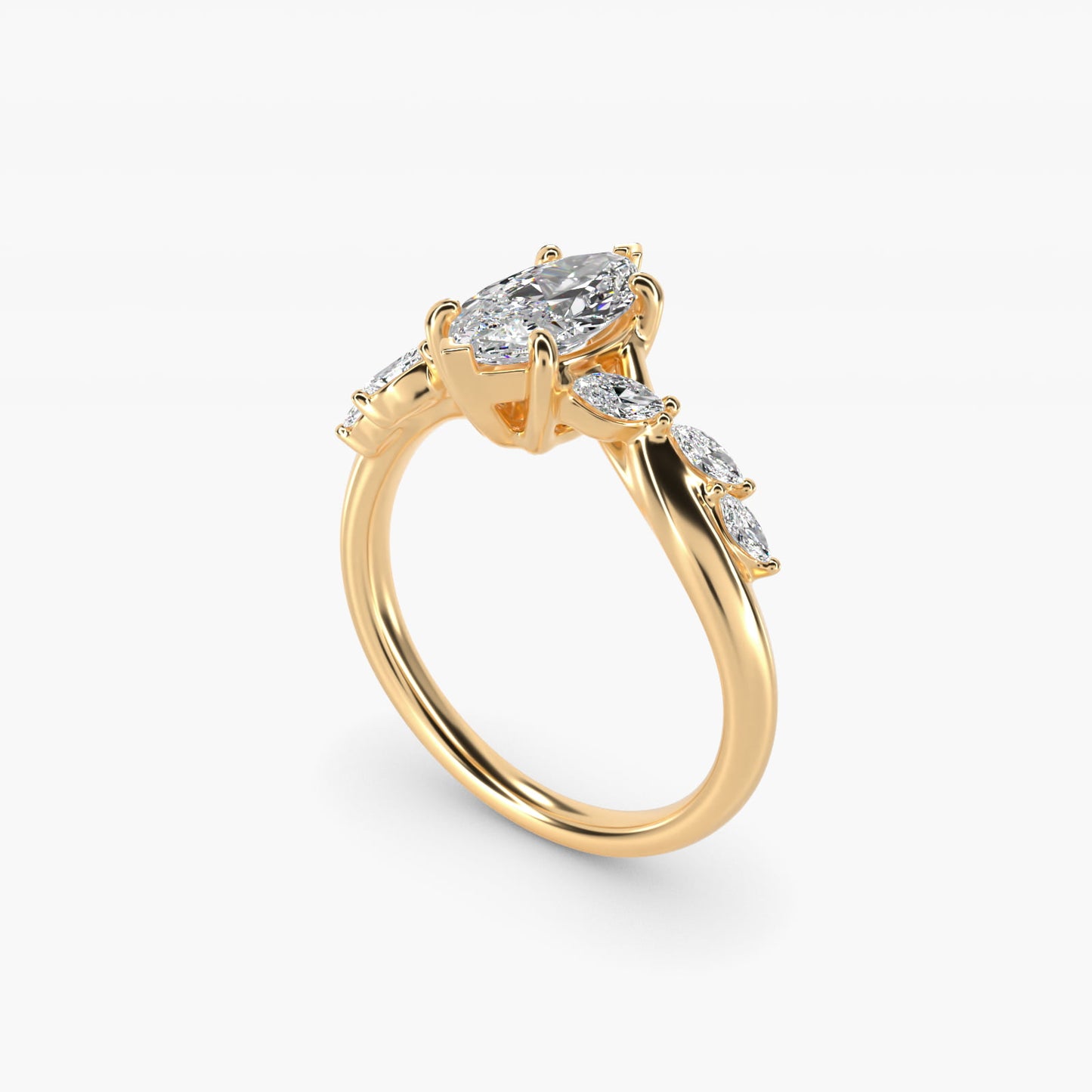 Leaf Vine Diamond Motif Side Stone Engagement Ring In 18k Yellow Gold By James Allen - Marquise Center