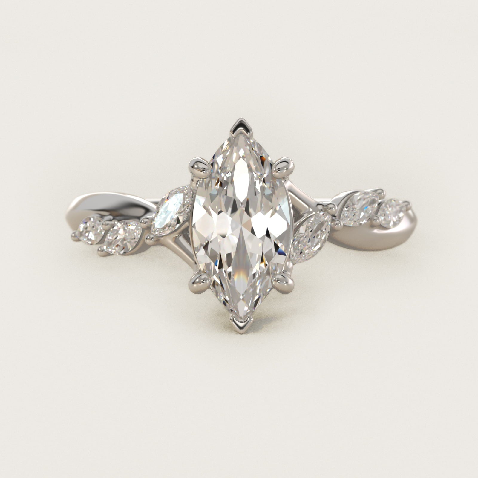Leaf Vine Diamond Motif Side Stone Engagement Ring In Platinum By James Allen - Marquise Center