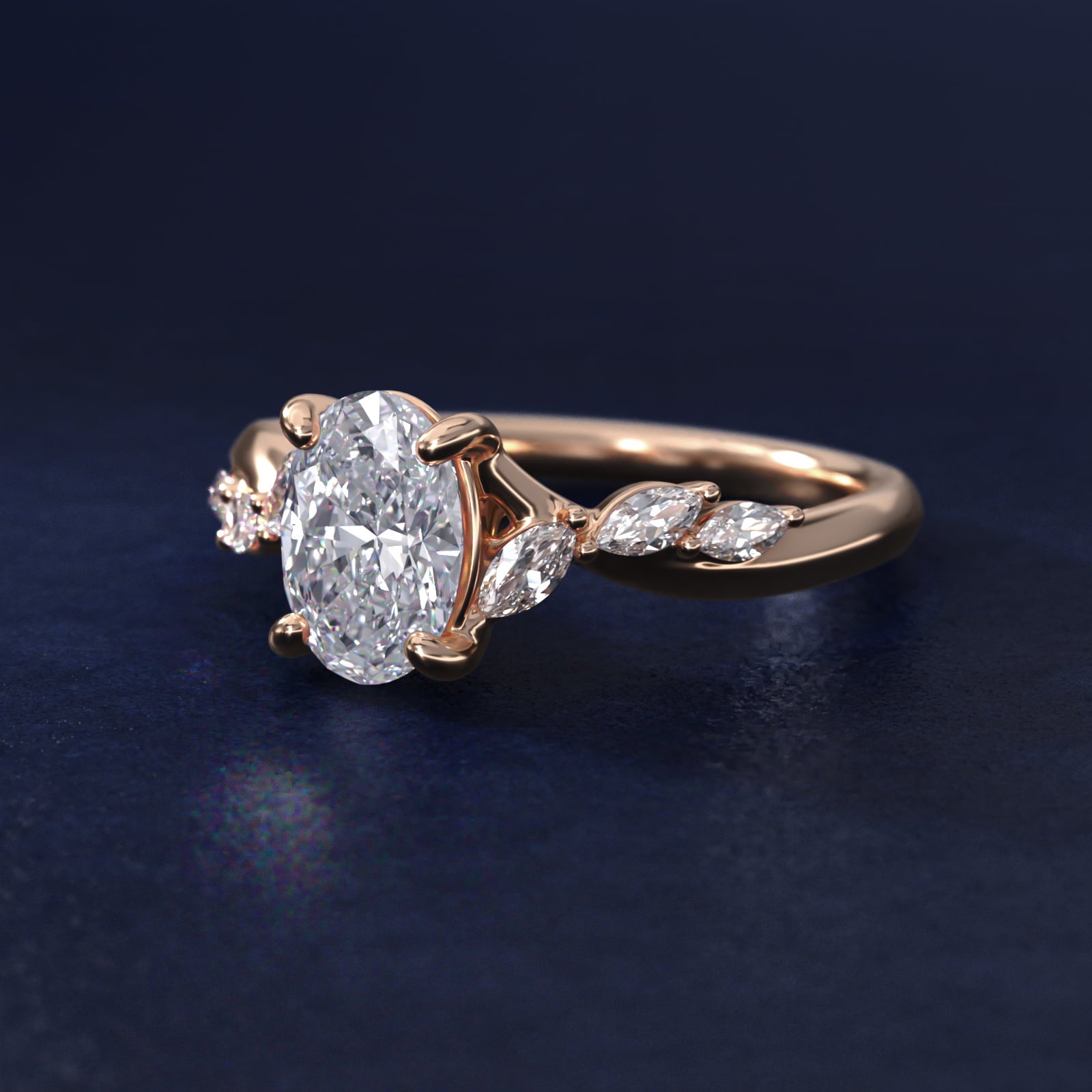 Leaf Vine Diamond Motif Side Stone Engagement Ring In 14K Rose Gold By James Allen - Oval Center