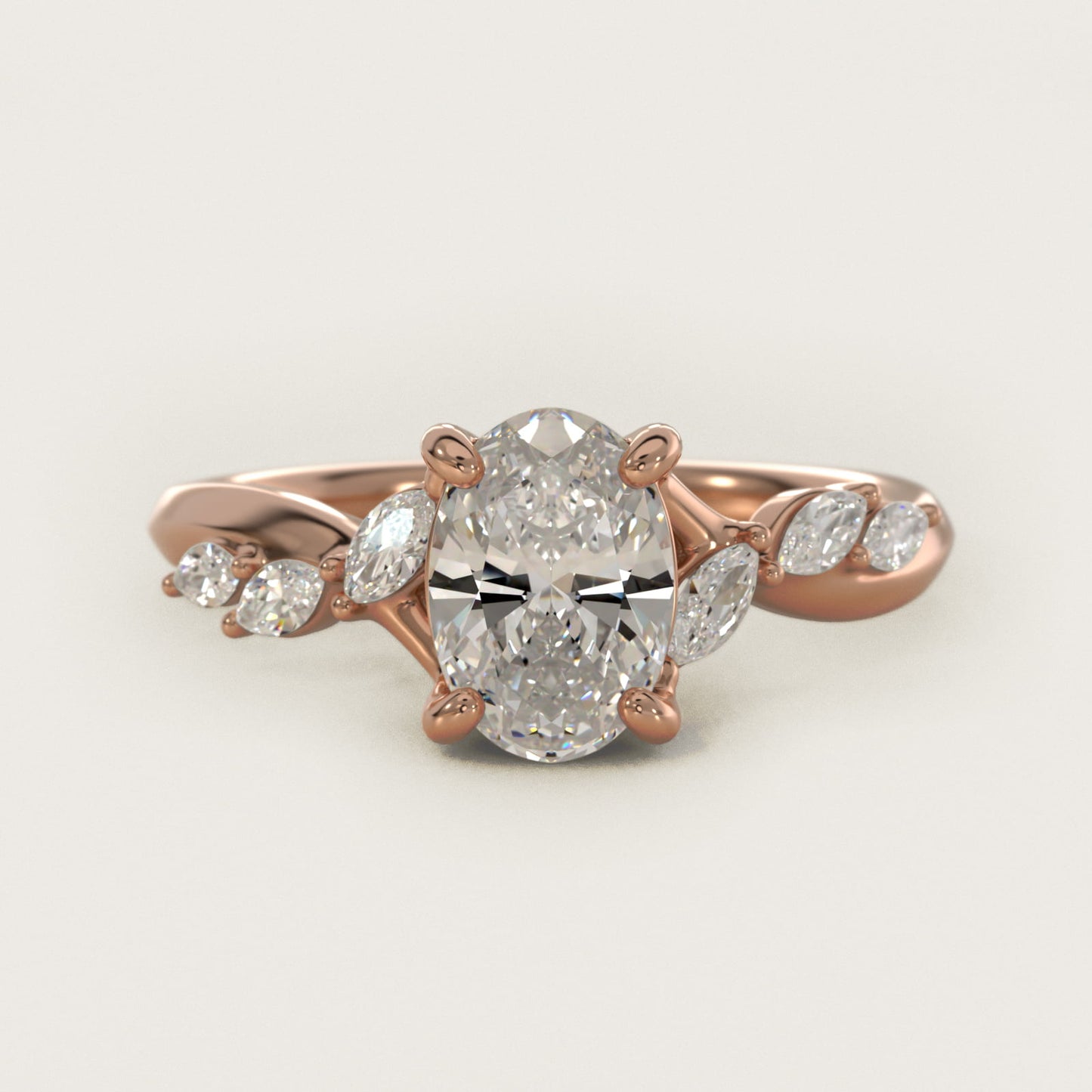 Leaf Vine Diamond Motif Side Stone Engagement Ring In 14K Rose Gold By James Allen - Oval Center