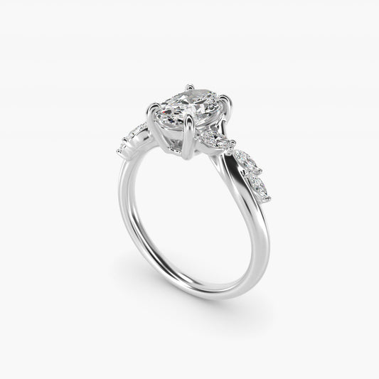 Leaf Vine Diamond Motif Side Stone Engagement Ring In 18k White Gold By James Allen - Oval Center