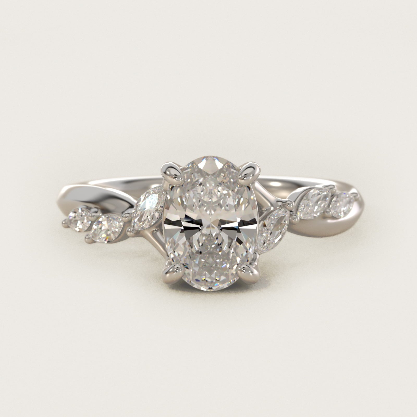 Leaf Vine Diamond Motif Side Stone Engagement Ring In 18k White Gold By James Allen - Oval Center