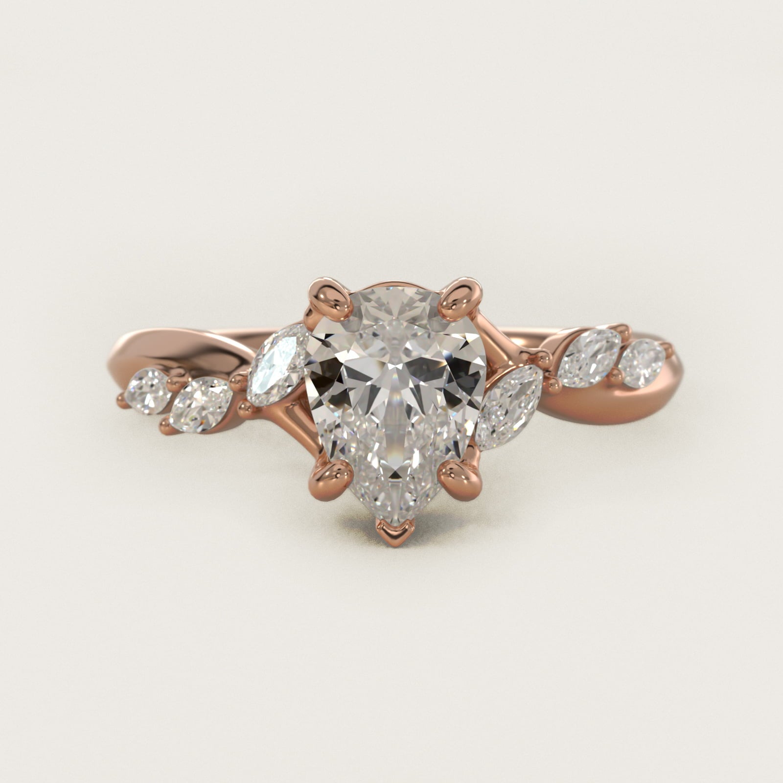 Leaf Vine Diamond Motif Side Stone Engagement Ring In 14K Rose Gold By James Allen - Pear Center
