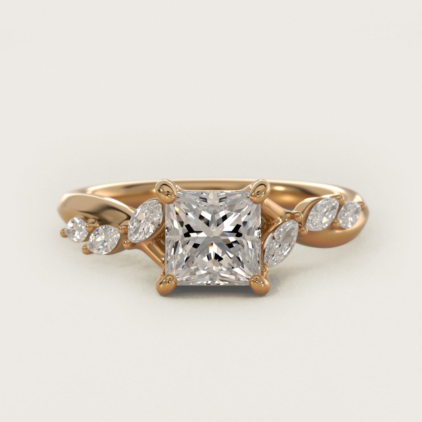 Leaf Vine Diamond Motif Side Stone Engagement Ring In 14K Yellow Gold By James Allen - Princess Center