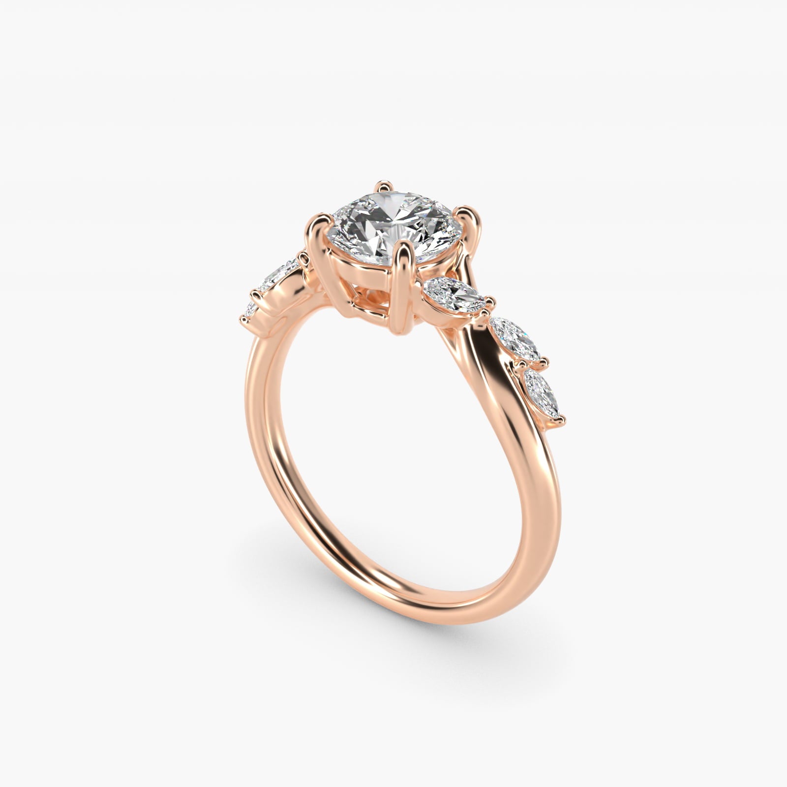 Leaf Vine Diamond Motif Side Stone Engagement Ring In 14K Rose Gold By James Allen - Round Center
