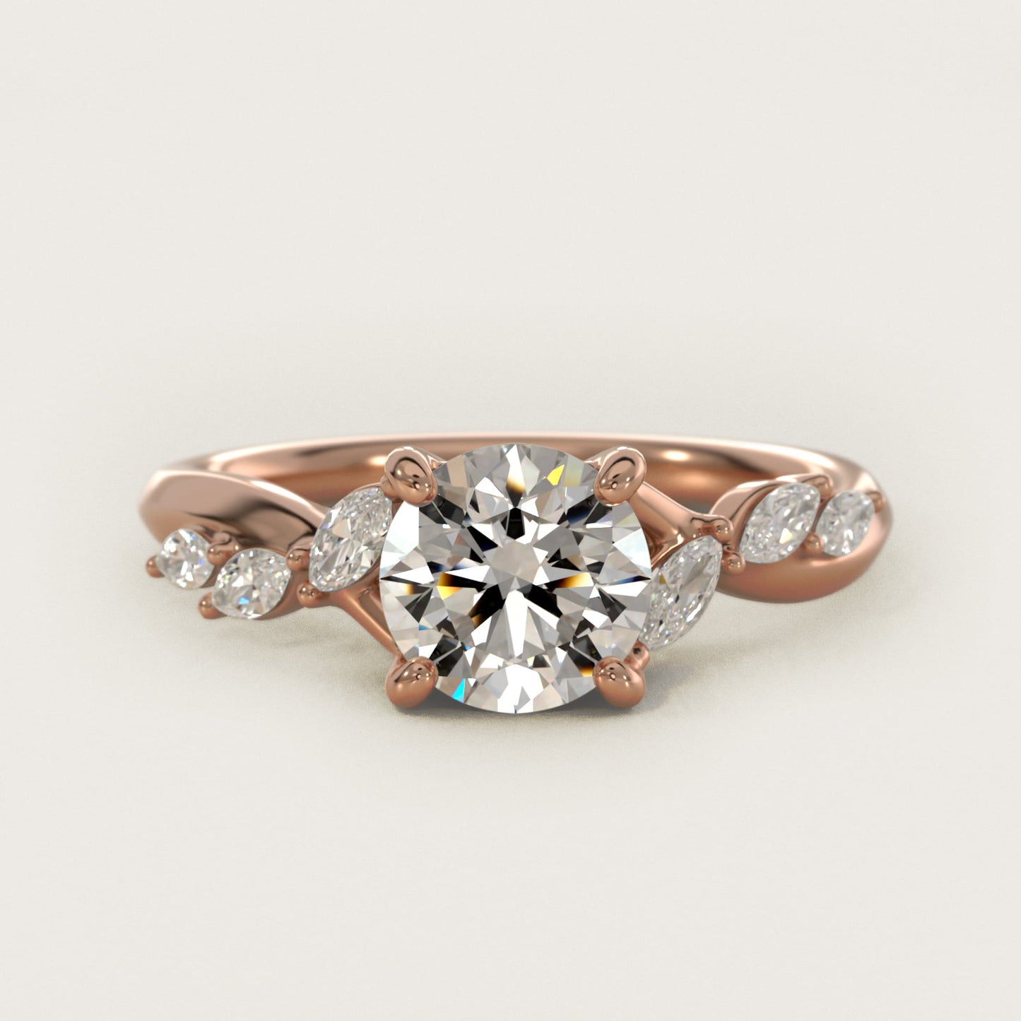 Leaf Vine Diamond Motif Side Stone Engagement Ring In 18k Rose Gold By James Allen - Round Center