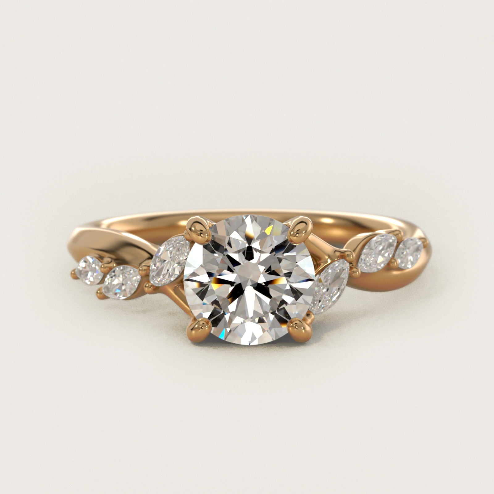 Leaf Vine Diamond Motif Side Stone Engagement Ring In 18k Yellow Gold By James Allen - Round Center