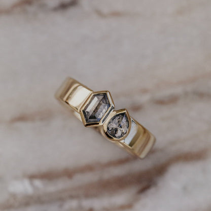 The Madison Hexagon and Pear Rustic Diamond Ring