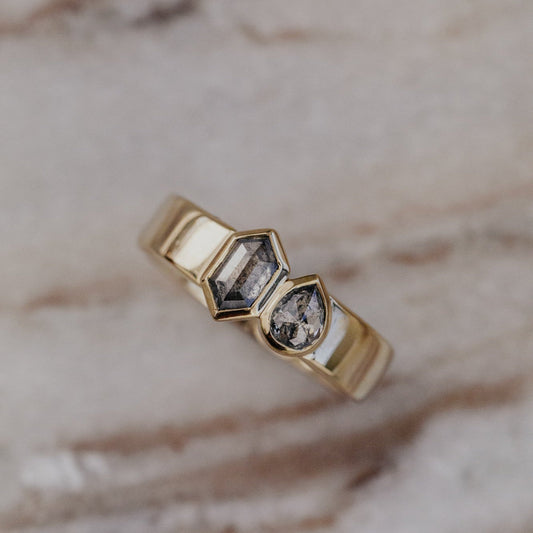 The Madison Hexagon and Pear Rustic Diamond Ring