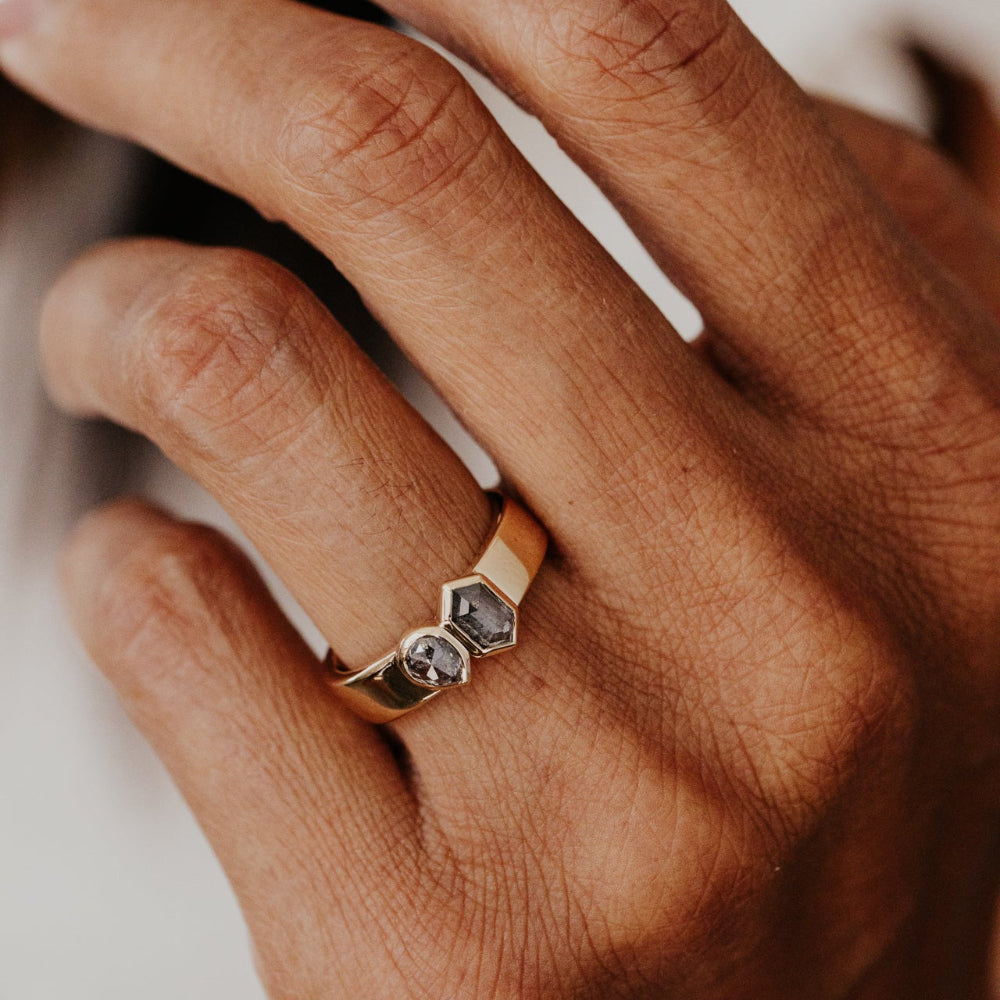 The Madison Hexagon and Pear Rustic Diamond Ring
