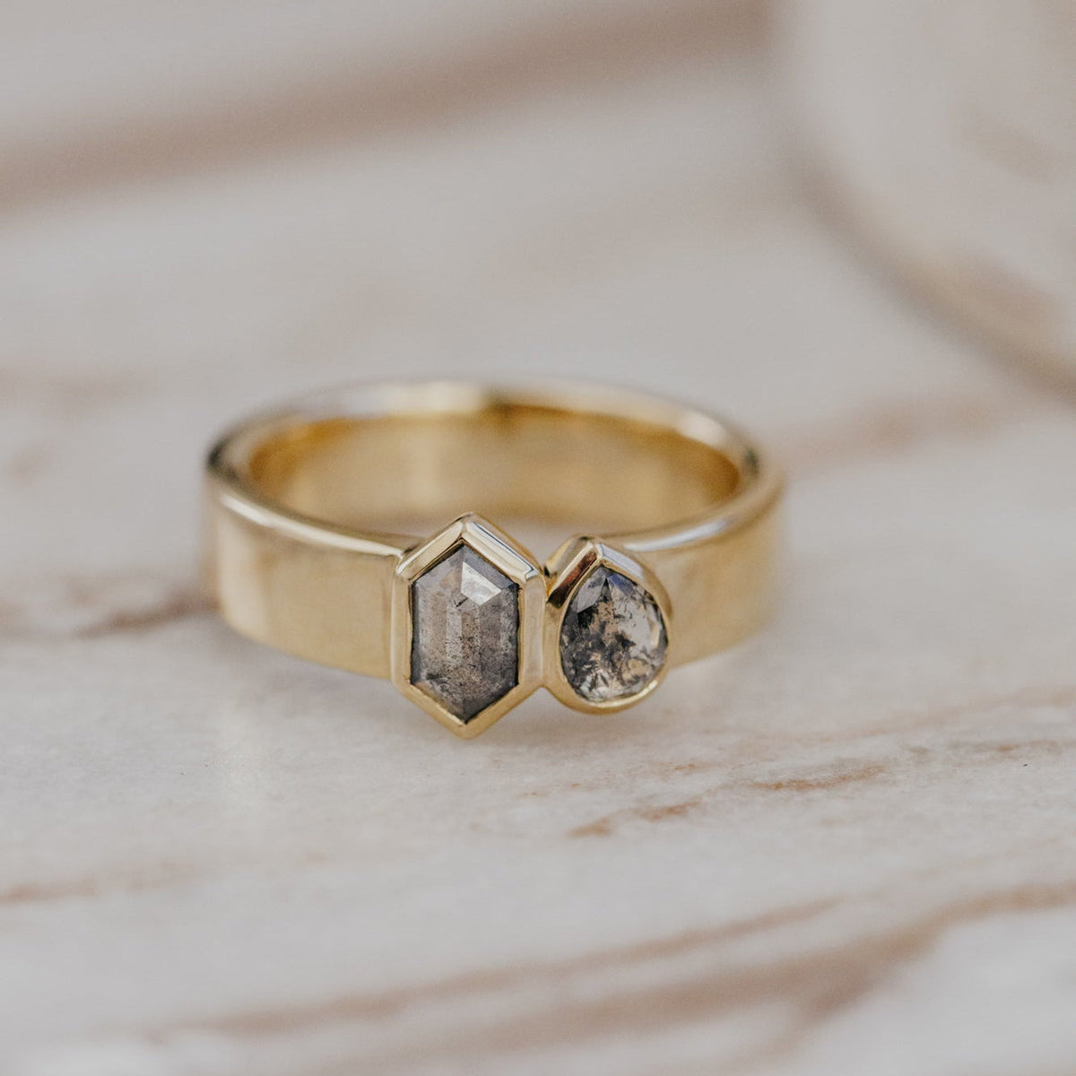 The Madison Hexagon and Pear Rustic Diamond Ring