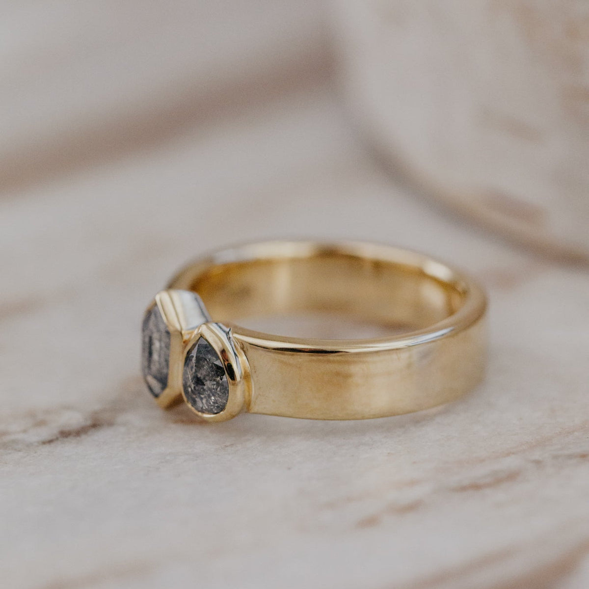 The Madison Hexagon and Pear Rustic Diamond Ring