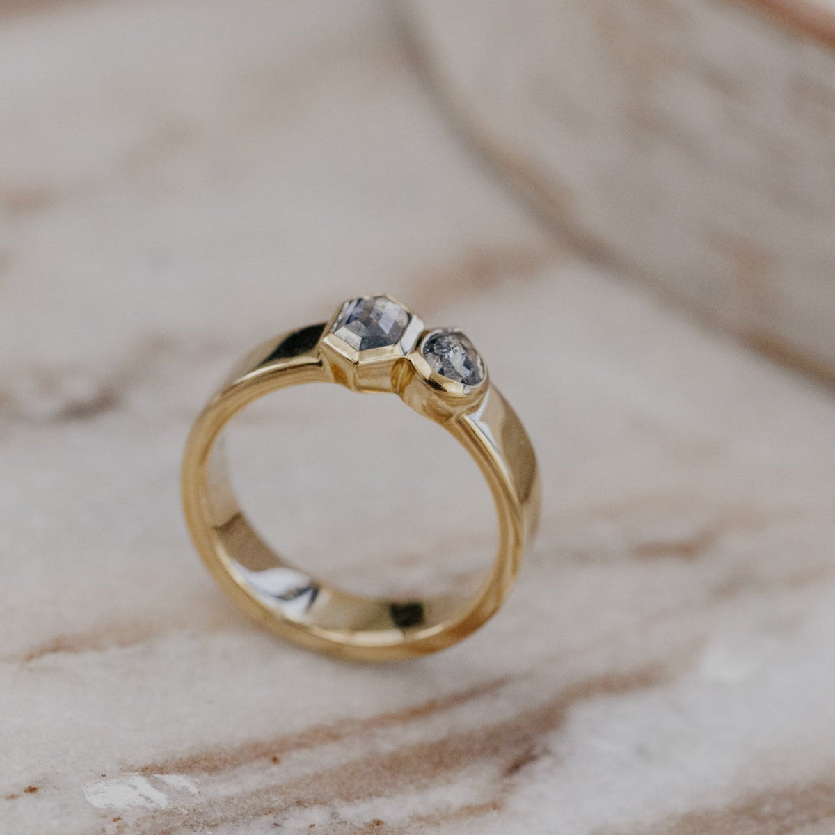 The Madison Hexagon and Pear Rustic Diamond Ring