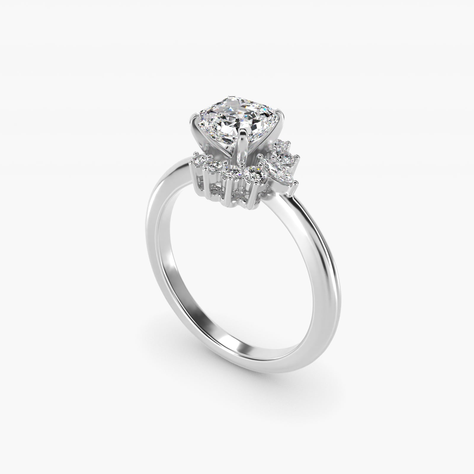Marquise Accent Diamond Halo Engagement Ring In 14K White Gold By James Allen - Asscher Center