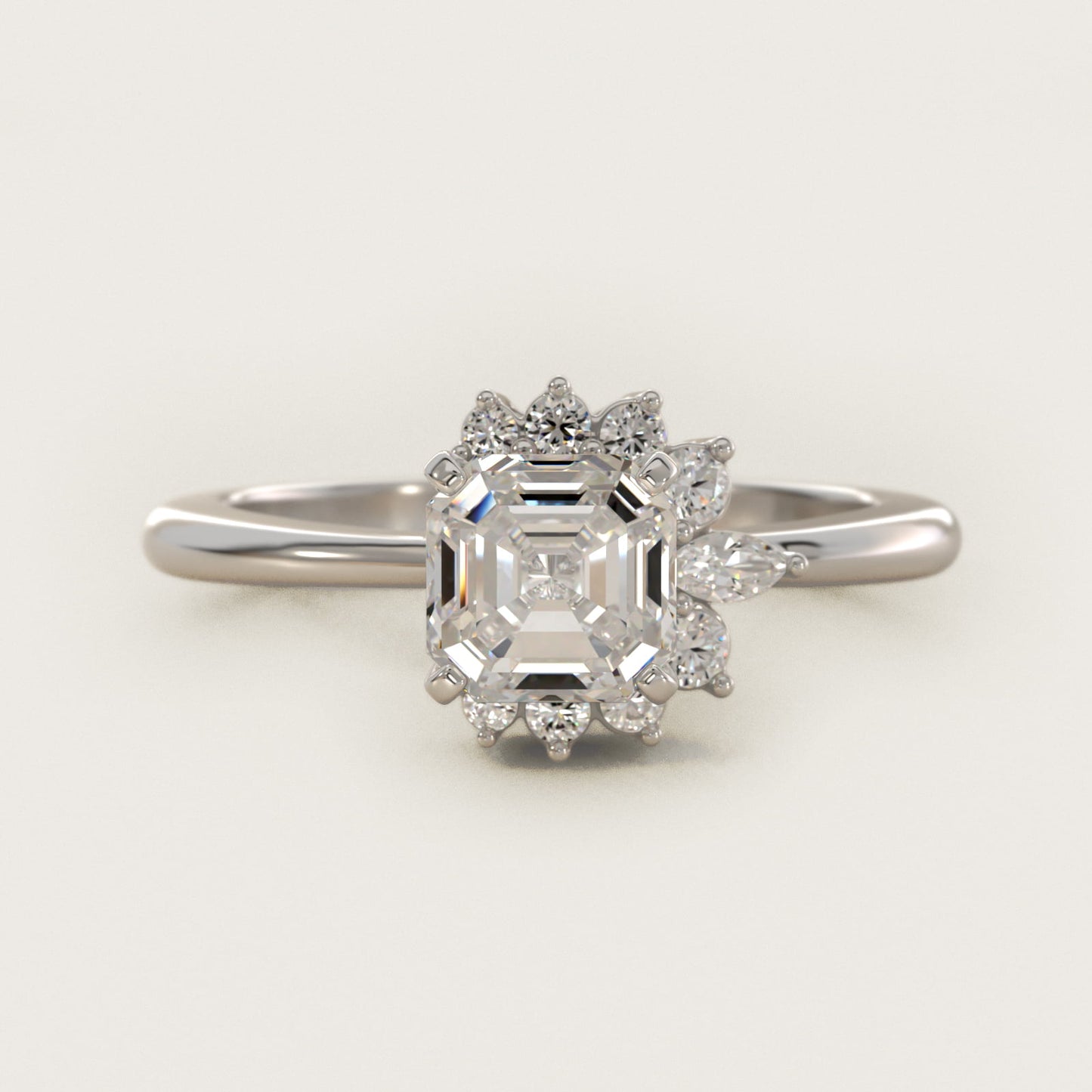 Marquise Accent Diamond Halo Engagement Ring In 14K White Gold By James Allen - Asscher Center