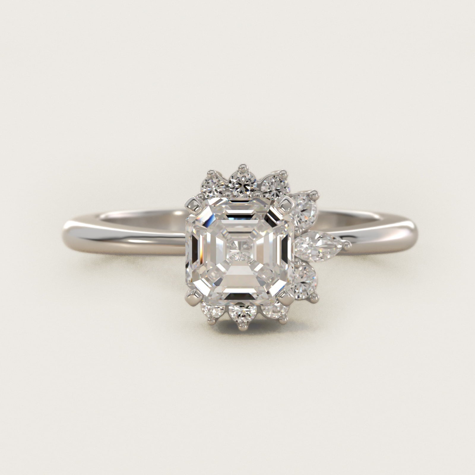 Marquise Accent Diamond Halo Engagement Ring In 18k White Gold By James Allen - Asscher Center