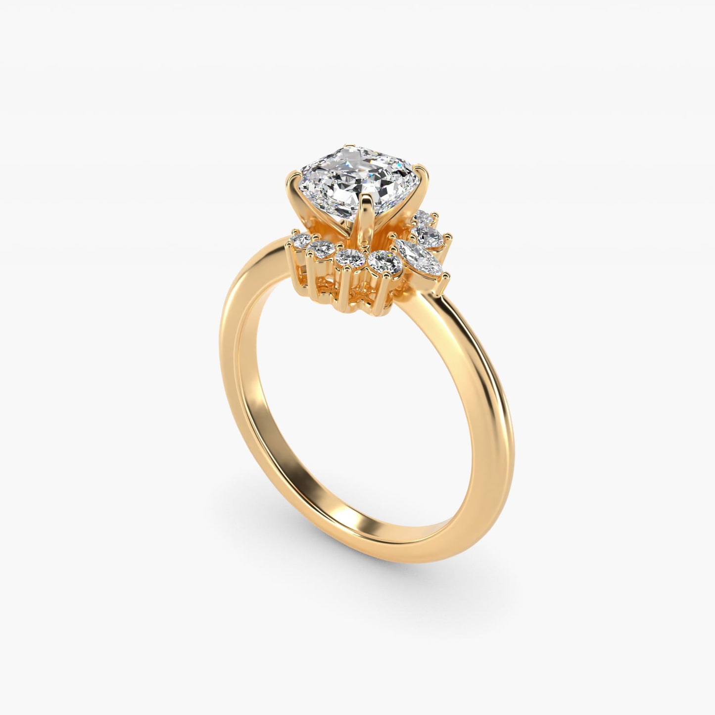 Marquise Accent Diamond Halo Engagement Ring In 18k Yellow Gold By James Allen - Asscher Center