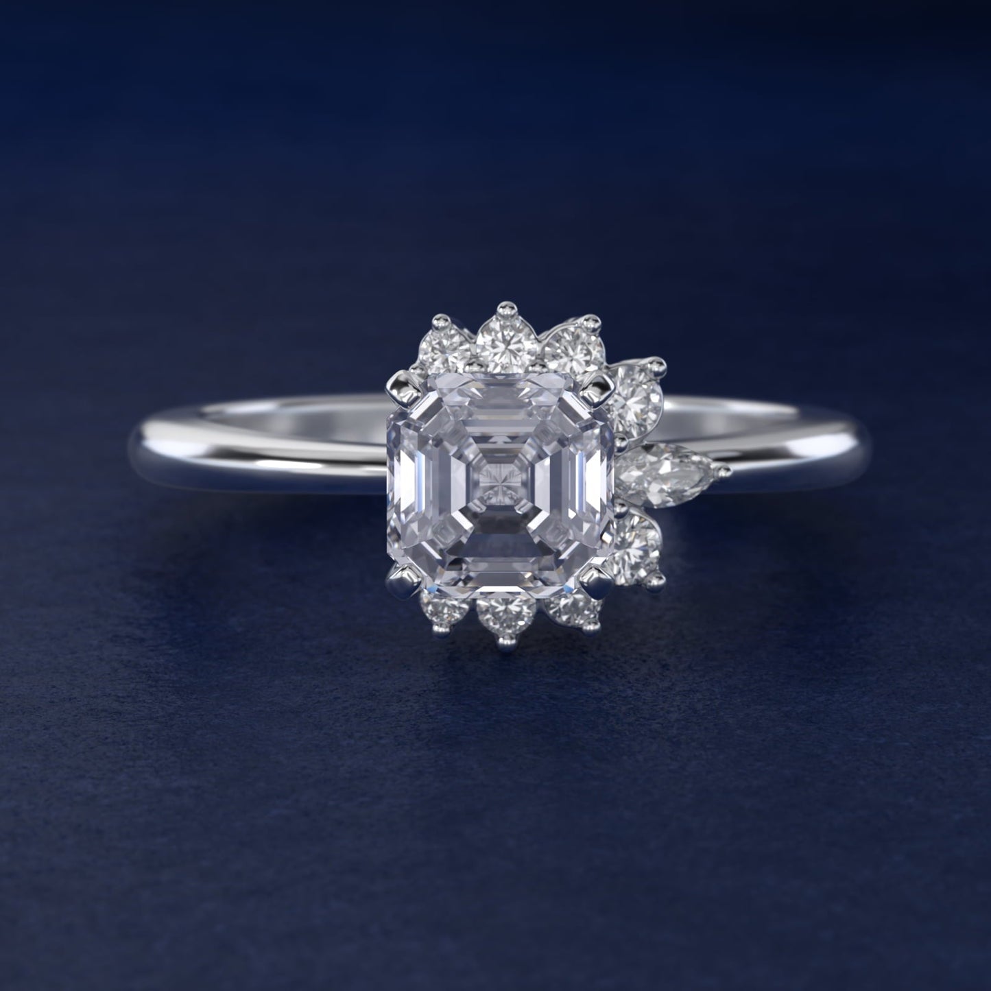 Marquise Accent Diamond Halo Engagement Ring In Platinum By James Allen - Asscher Center