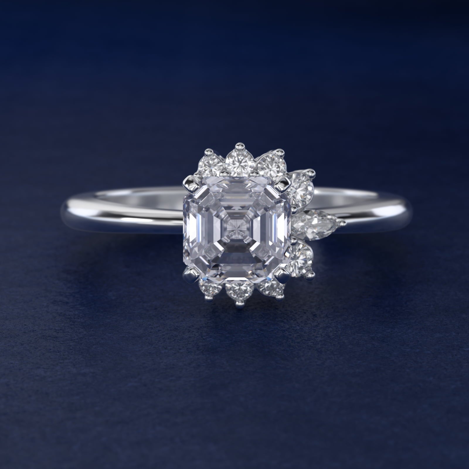 Marquise Accent Diamond Halo Engagement Ring In Platinum By James Allen - Asscher Center