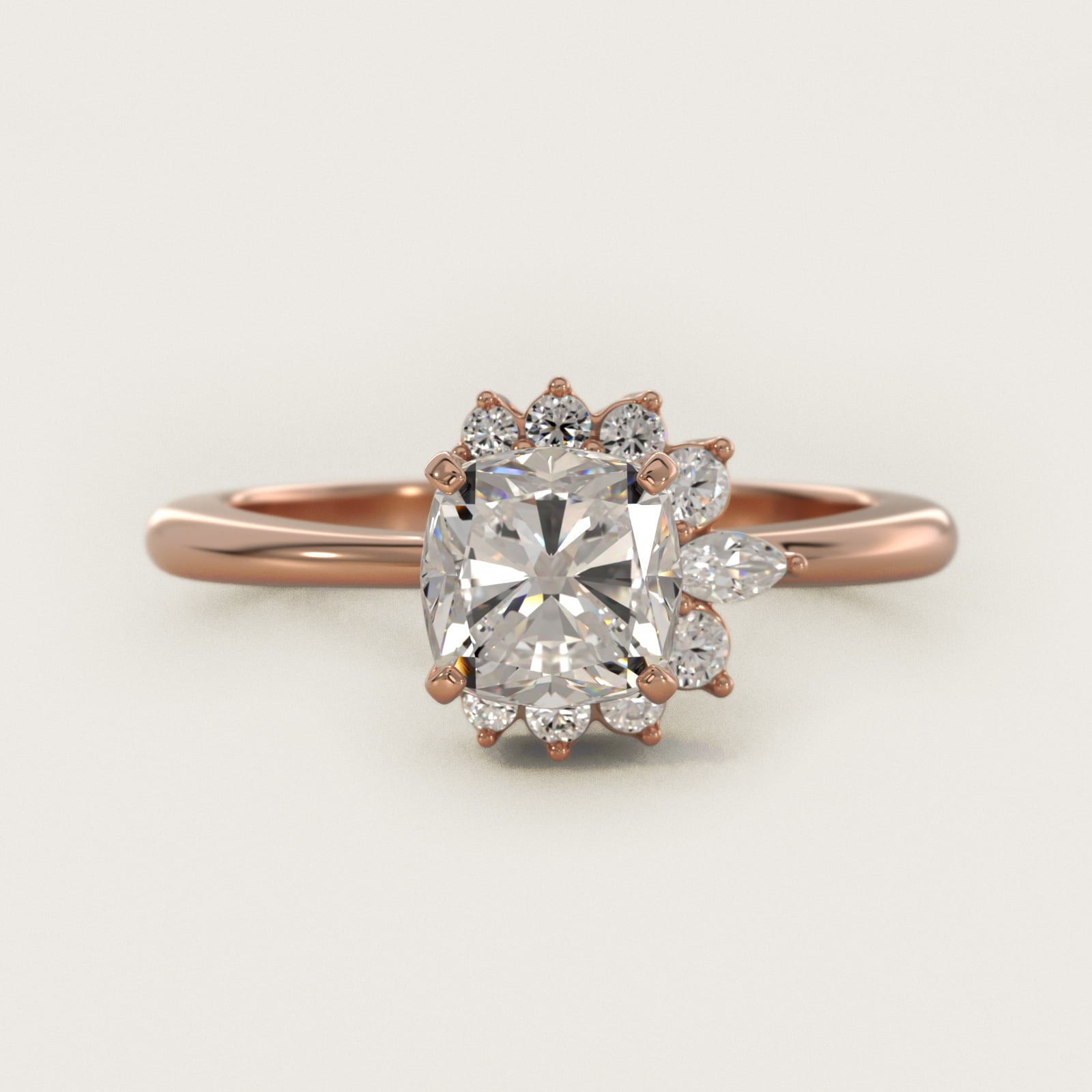 Marquise Accent Diamond Halo Engagement Ring In 14K Rose Gold By James Allen - Cushion Center