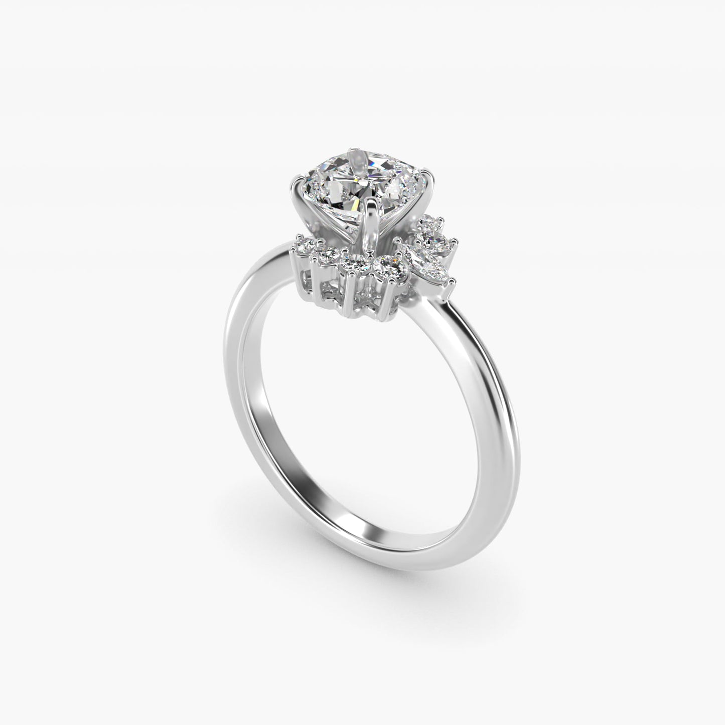 Marquise Accent Diamond Halo Engagement Ring In 14K White Gold By James Allen - Cushion Center