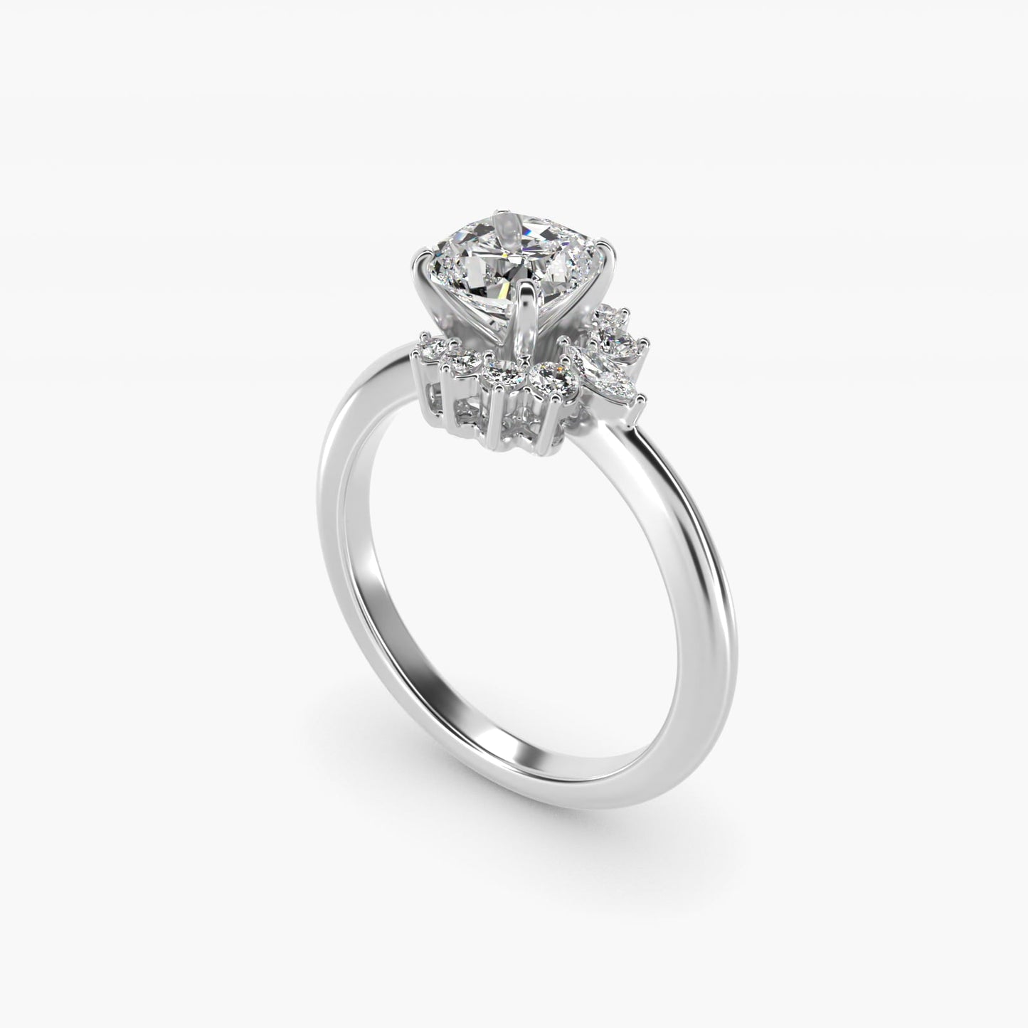 Marquise Accent Diamond Halo Engagement Ring In 18k White Gold By James Allen - Cushion Center