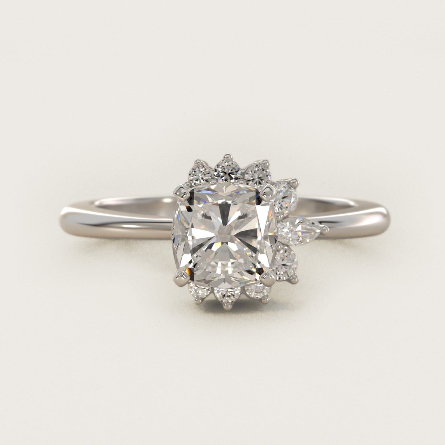 Marquise Accent Diamond Halo Engagement Ring In 18k White Gold By James Allen - Cushion Center
