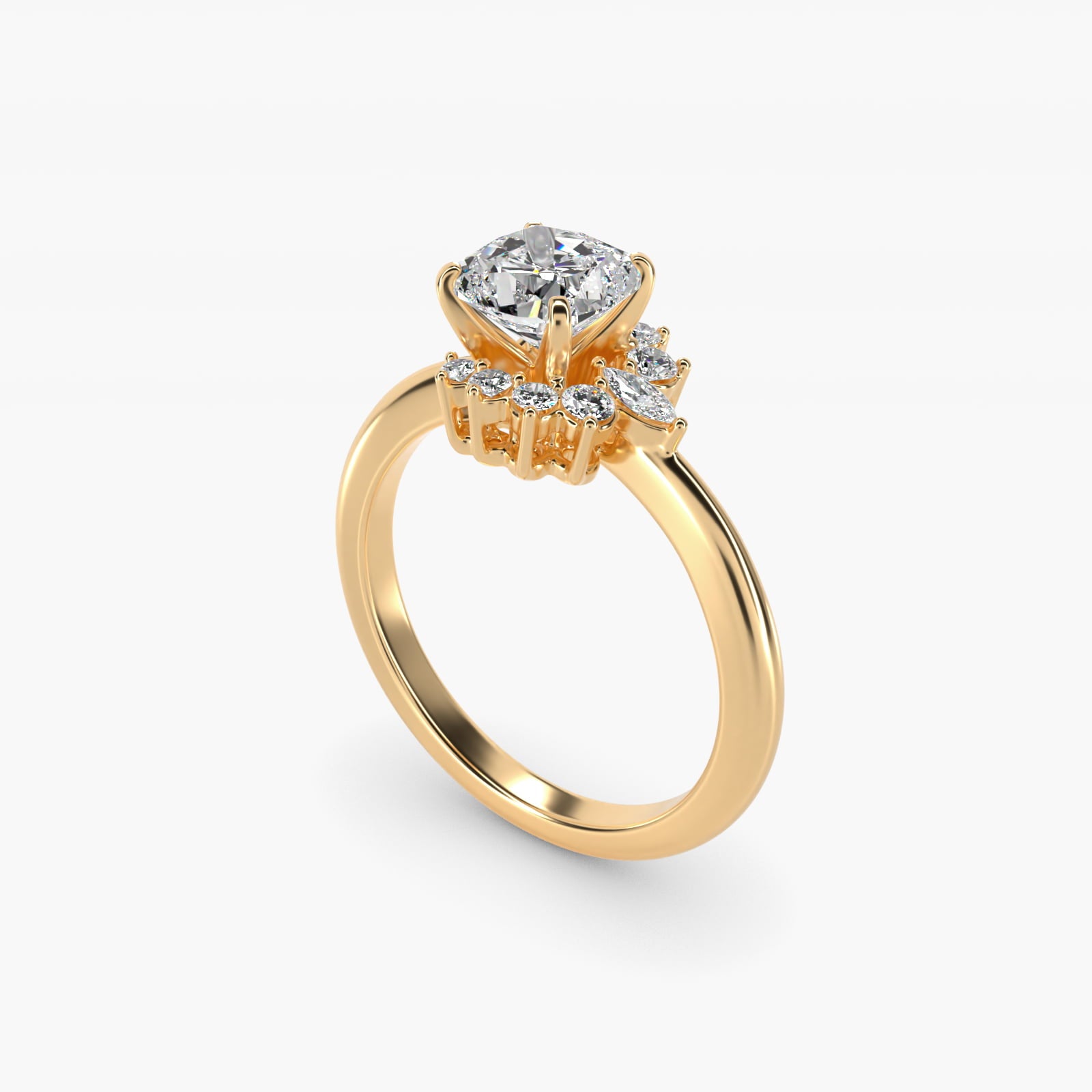 Marquise Accent Diamond Halo Engagement Ring In 14K Yellow Gold By James Allen - Cushion Center