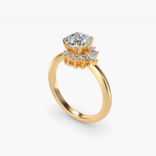 Marquise Accent Diamond Halo Engagement Ring In 14K Yellow Gold By James Allen - Cushion Center
