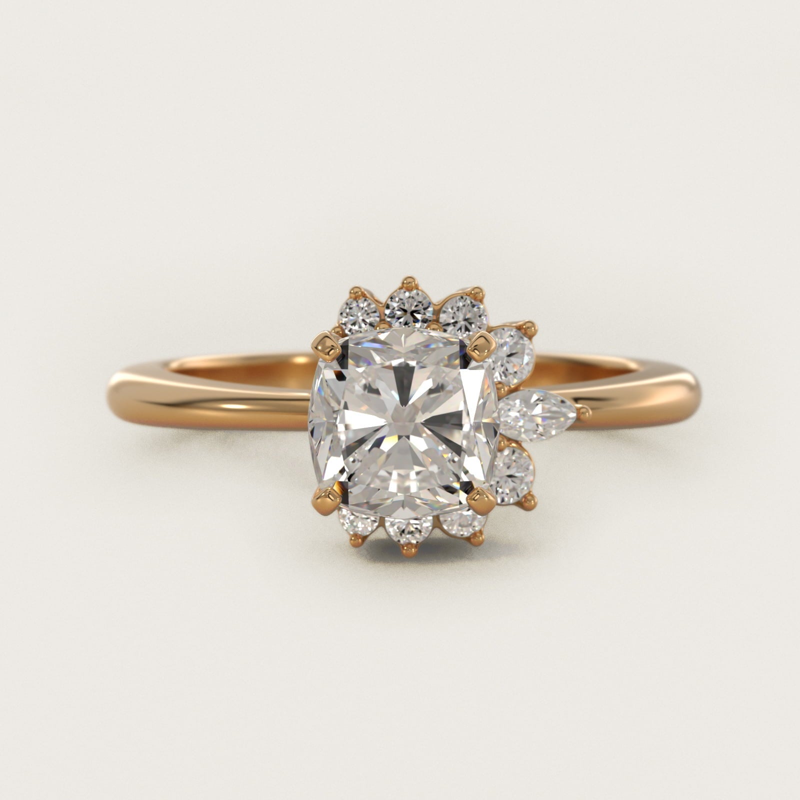 Marquise Accent Diamond Halo Engagement Ring In 18k Yellow Gold By James Allen - Cushion Center