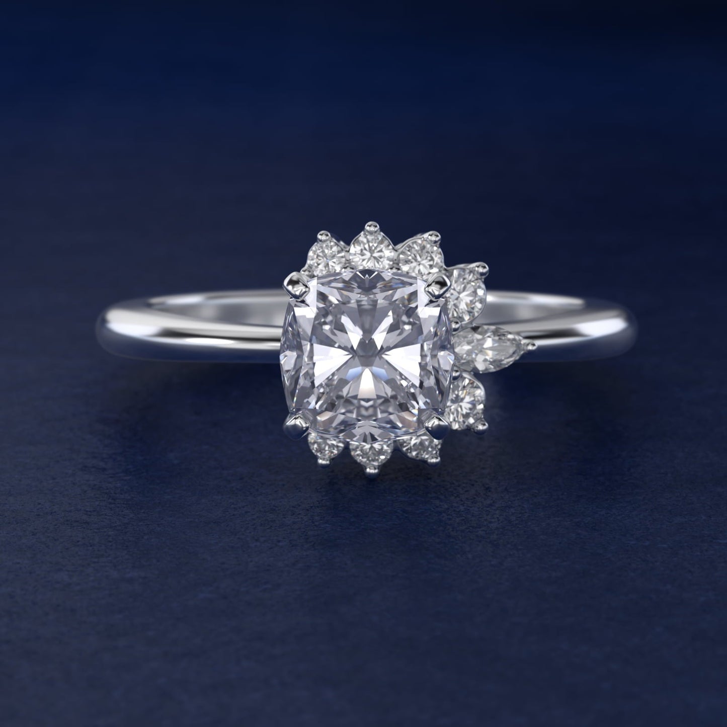 Marquise Accent Diamond Halo Engagement Ring In Platinum By James Allen - Cushion Center