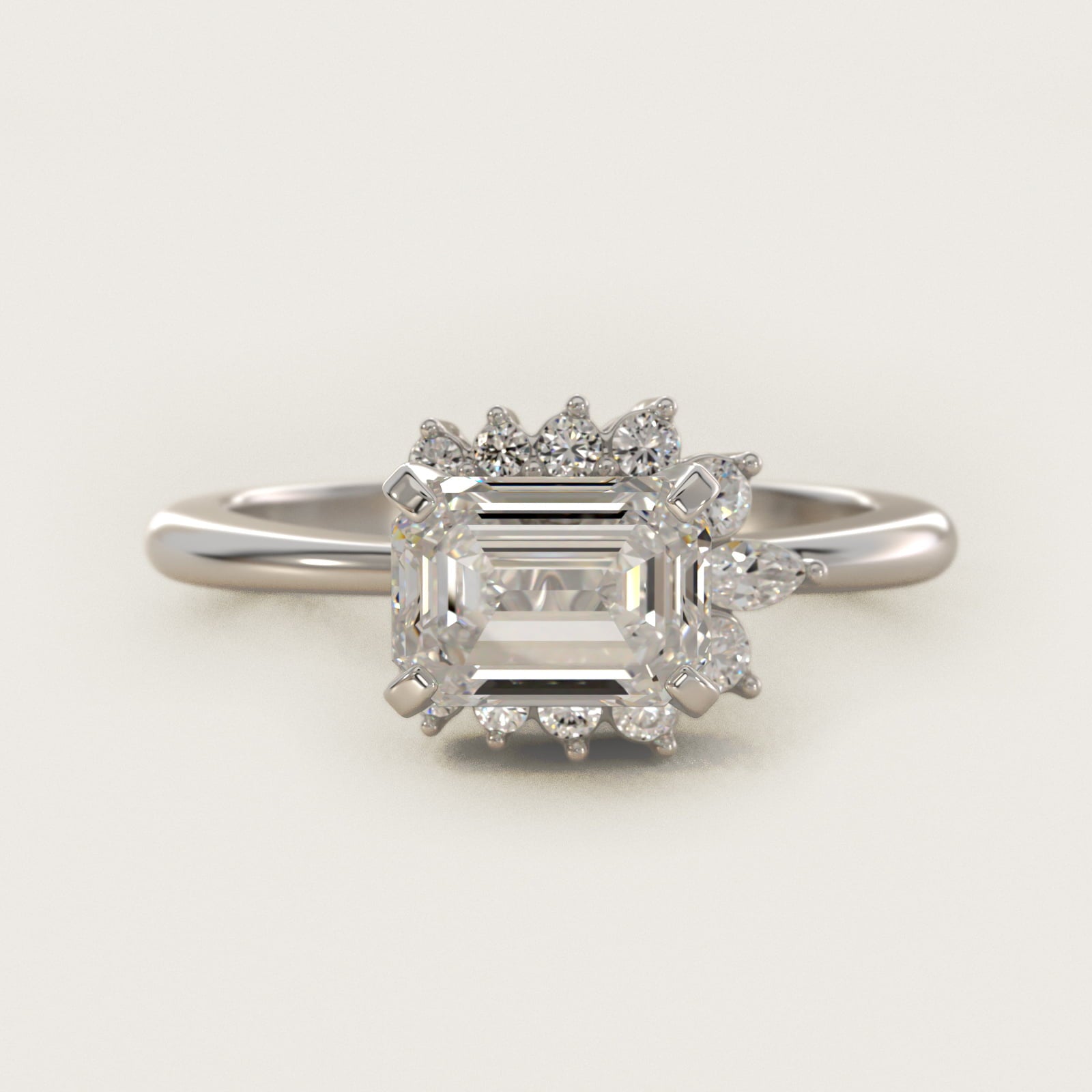 Marquise Accent Diamond Halo Engagement Ring In 14K White Gold By James Allen - Emerald Center