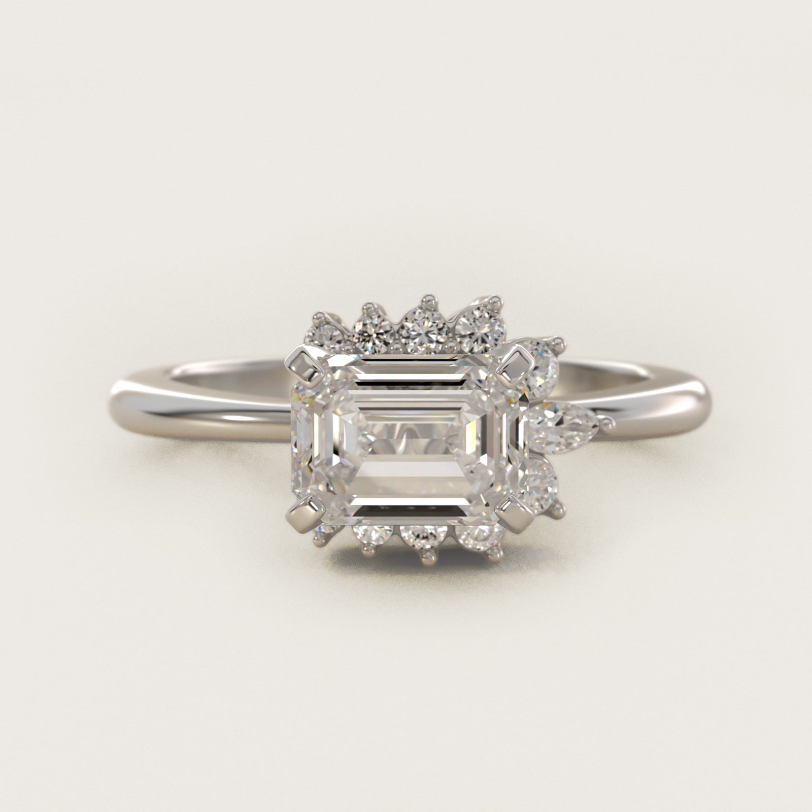 Marquise Accent Diamond Halo Engagement Ring In 18k White Gold By James Allen - Emerald Center