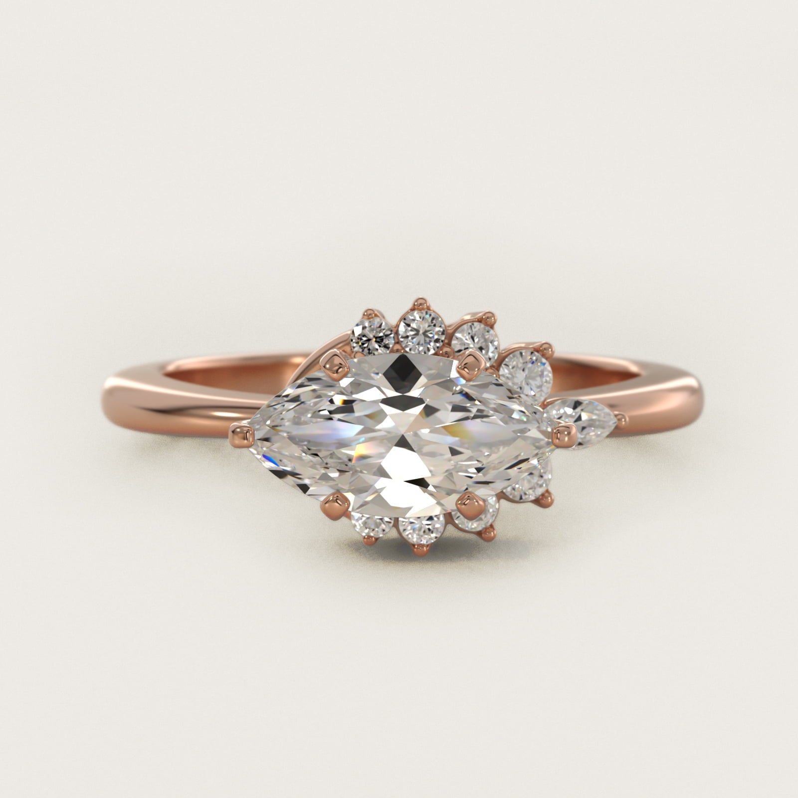 Marquise Accent Diamond Halo Engagement Ring In 18k Rose Gold By James Allen - Marquise Center