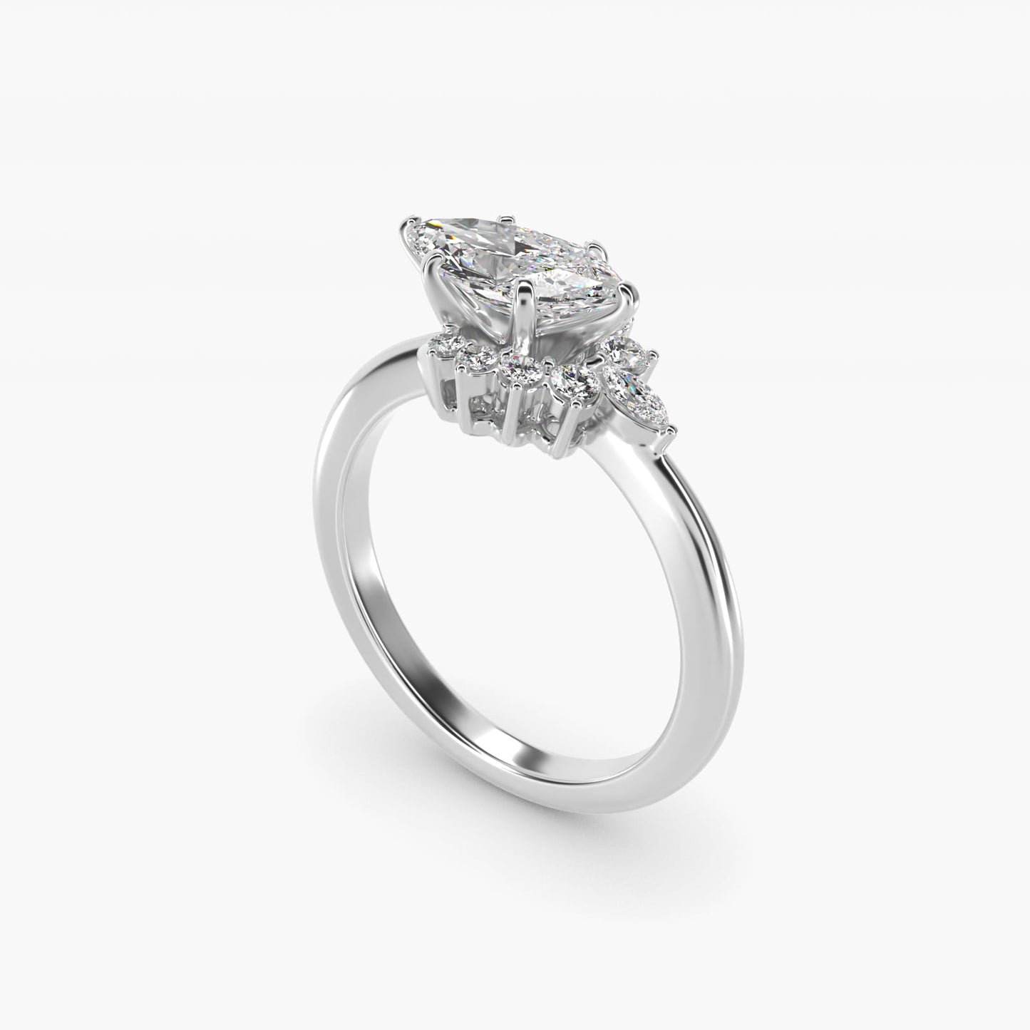 Marquise Accent Diamond Halo Engagement Ring In 14K White Gold By James Allen - Marquise Center