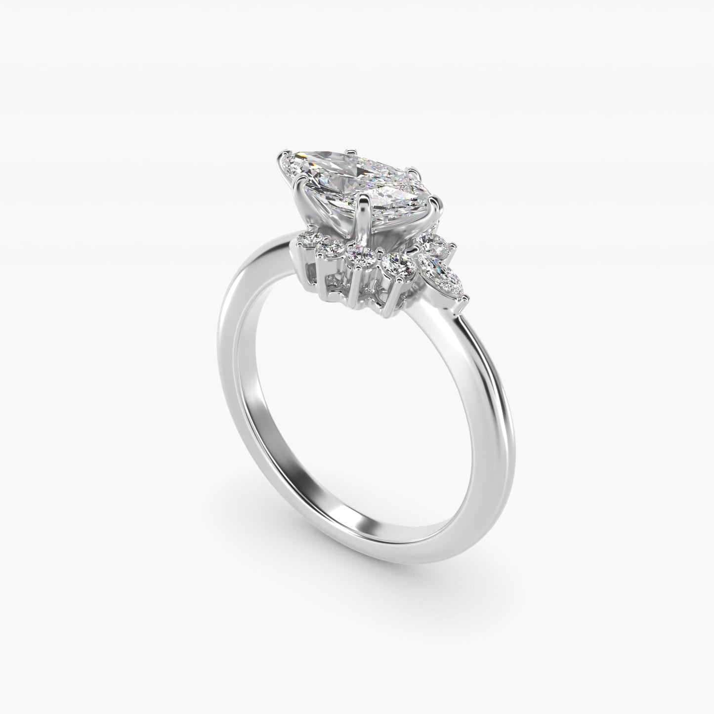 Marquise Accent Diamond Halo Engagement Ring In 18k White Gold By James Allen - Marquise Center