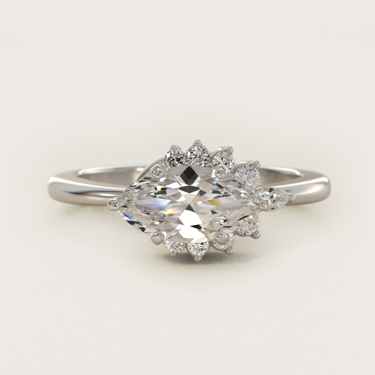 Marquise Accent Diamond Halo Engagement Ring In 18k White Gold By James Allen - Marquise Center