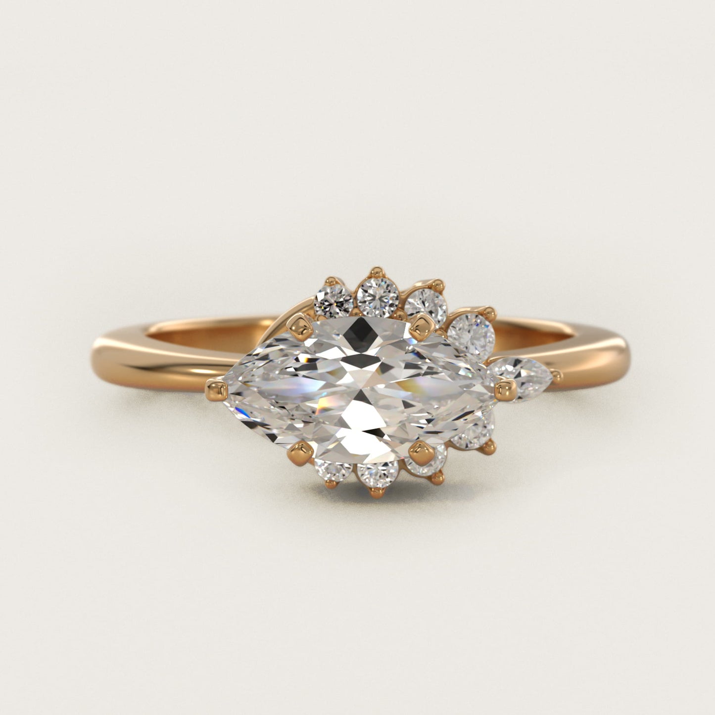 Marquise Accent Diamond Halo Engagement Ring In 14K Yellow Gold By James Allen - Marquise Center