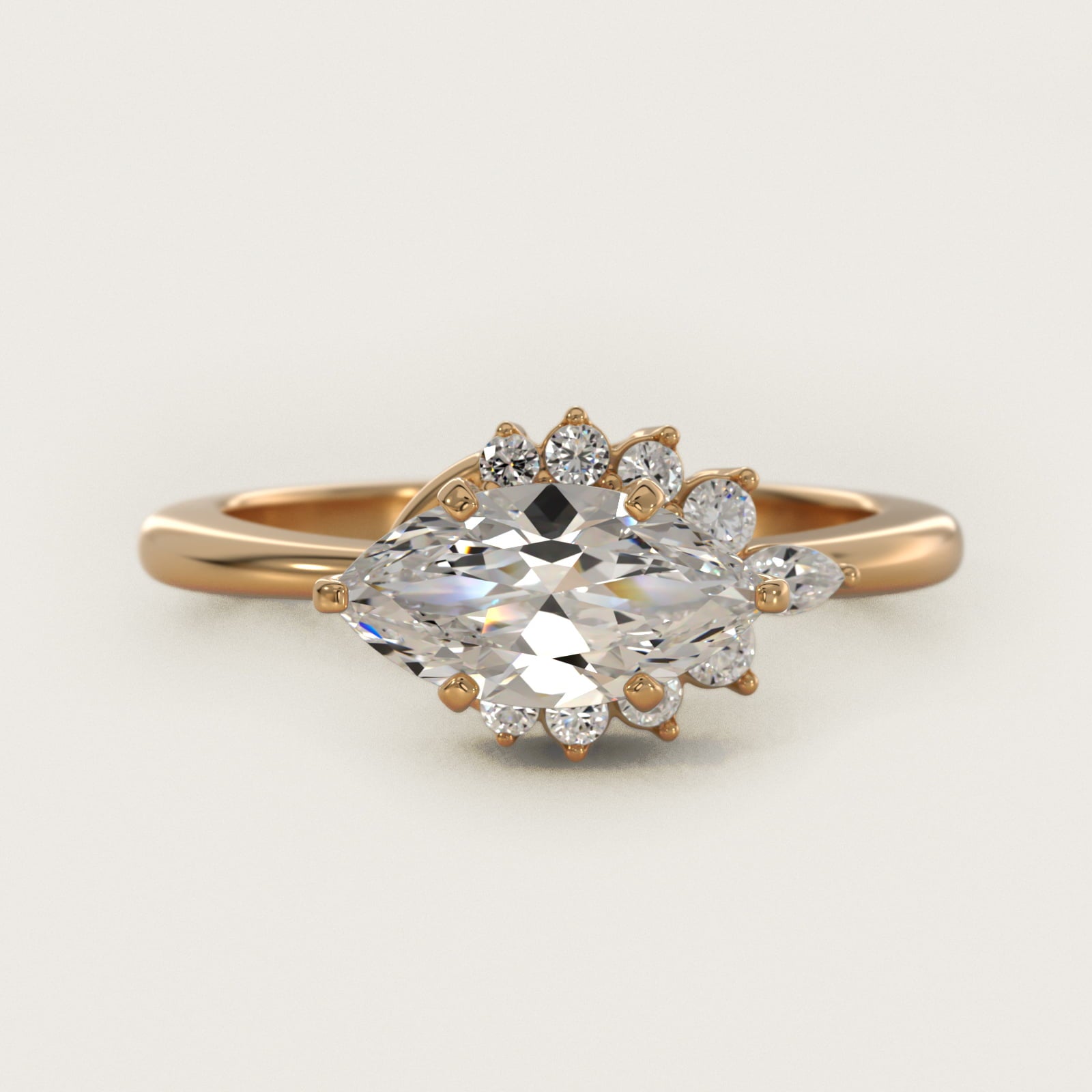 Marquise Accent Diamond Halo Engagement Ring In 14K Yellow Gold By James Allen - Marquise Center