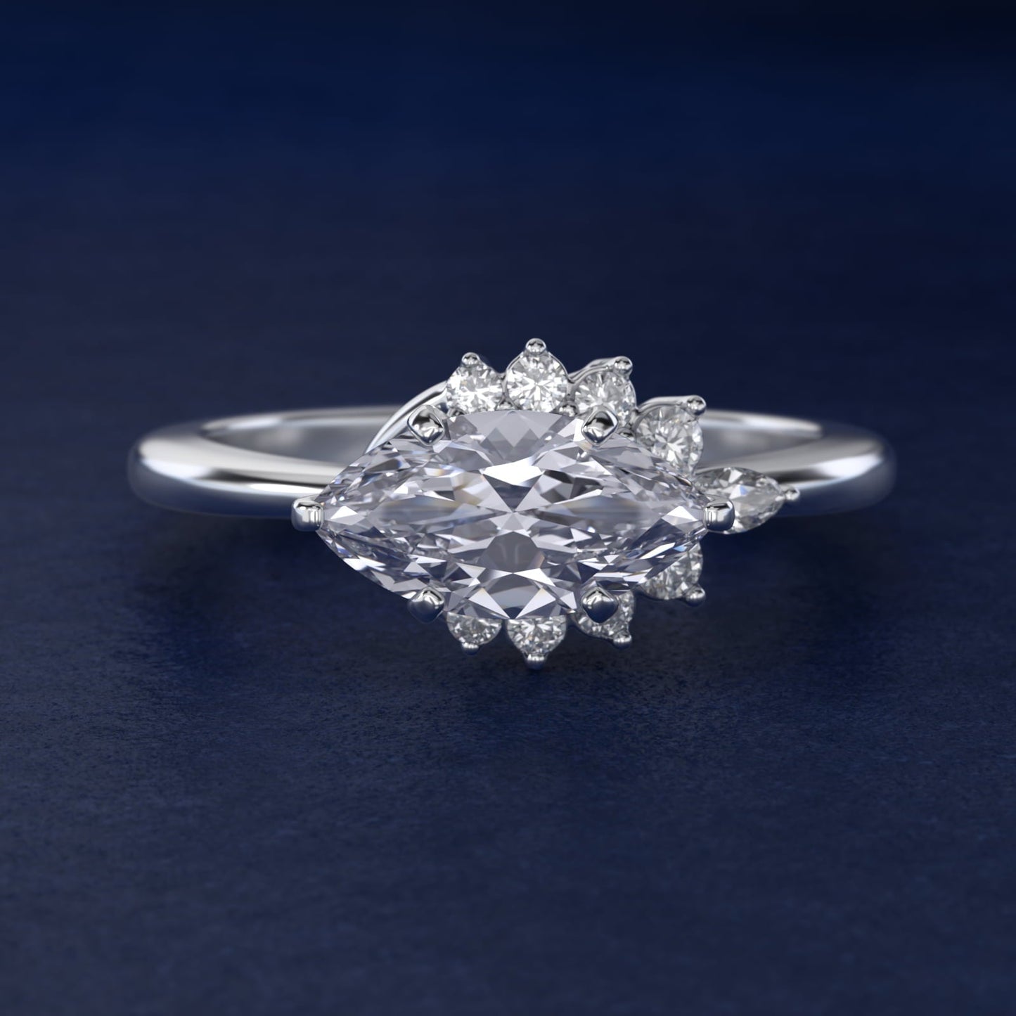 Marquise Accent Diamond Halo Engagement Ring In Platinum By James Allen - Marquise Center